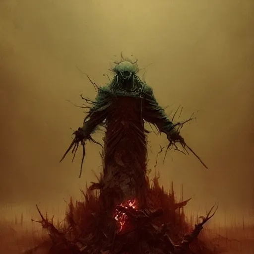 Prompt: now i am become death, the destroyer of worlds, dark colors. menacing. haunting. frightening. trending on artstation. award winning. artgem. greg rutkowski. beksinski. extremely detailed. 4 k.