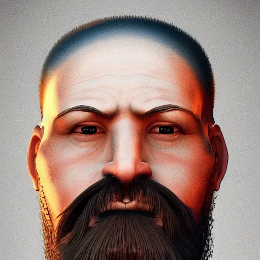 Image similar to portrait of a bald man with a big orange beard, digital art, artstation cgsociety masterpiece