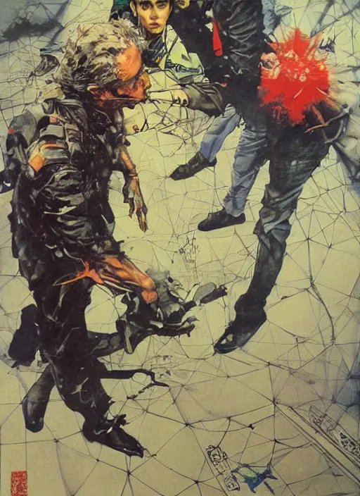 Prompt: unbelivable tension between two people, surreal, vivid colors, painting by Alexander Mandradjiev, part by Yoji Shinkawa, part by Norman Rockwell