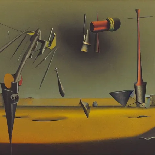 Prompt: painting of a machine by yves tanguy