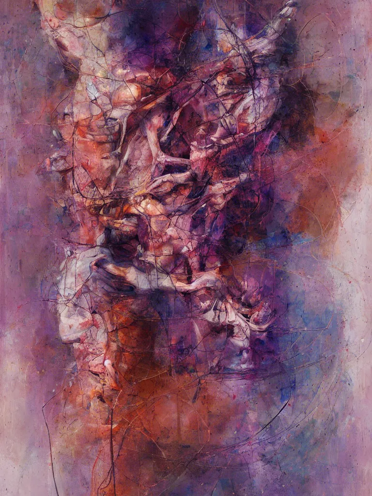 Image similar to a beautiful abstract painting by ramon chirinos of an anatomy study of the human body, color bleeding, pixel sorting, copper oxide material, brushstrokes by jeremy mann, studio lighting, pastel purple background, satellite view of highway intersections