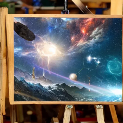 Image similar to god making the universe in his workshop 4 k