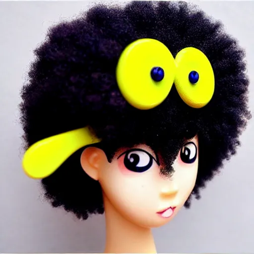 Prompt: a cute 2 d hair barrette character, afro, design, detailed eyes