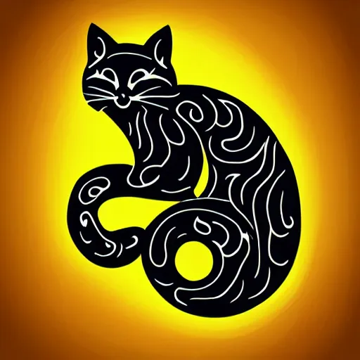 Image similar to tattoo sketch of a cat hugging the sun, on a yellow paper, uzbekistan ornament, line art, vector