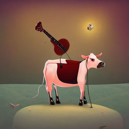 Image similar to cow playing a guitar by gediminas pranckevicius