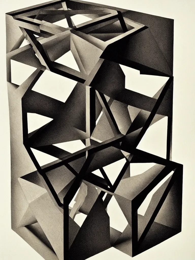 Prompt: hyperrealistic still life portrait of a tesseract, impossible shape, by caravaggio, mc escher, and yosumo okuta, botanical print, surrealism, vivid colors