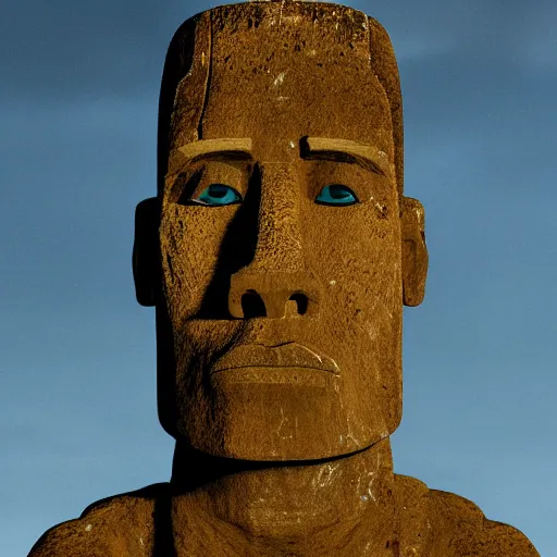 Image similar to worlds worst easter island statue with the face of the Rock, face of Dwayne Johnson, soft lighting, crepuscular rays, realistic octane render, 8k, ultra detailed, concept art