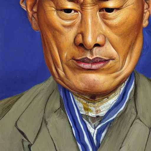 Image similar to high quality high detail painting by lucian freud, hd, portrait of tibetan leader