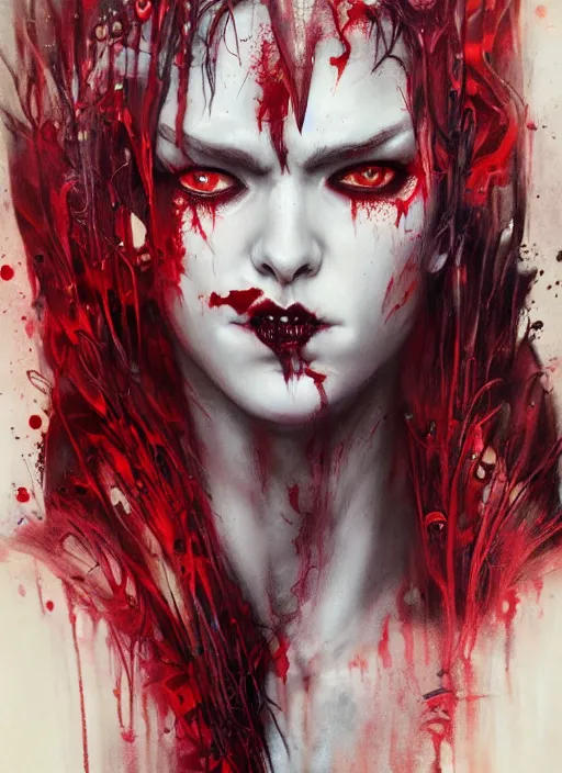 Prompt: a Demon Slayer portrait of a Vampire, tall, pale-skinned, slender with red eyes by Stanley Artgerm, Tom Bagshaw, Arthur Adams, Carne Griffiths, trending on Deviant Art, street art, face enhance, chillwave, maximalist, full of color, glittering