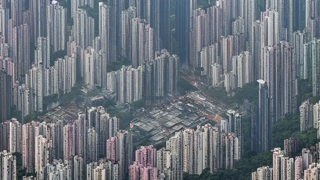 Image similar to aerial photography, a tornado ripping through the city of hong kong