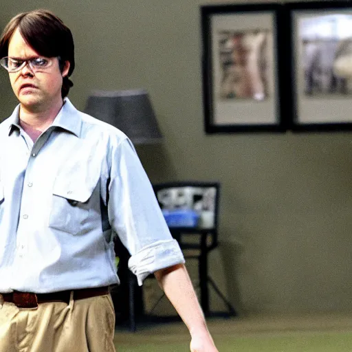 Image similar to dwight schrute playing rickety - cricket on always sunny