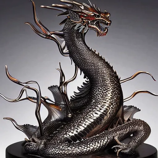 Prompt: a glass statue of oriental dragon, photorealistic