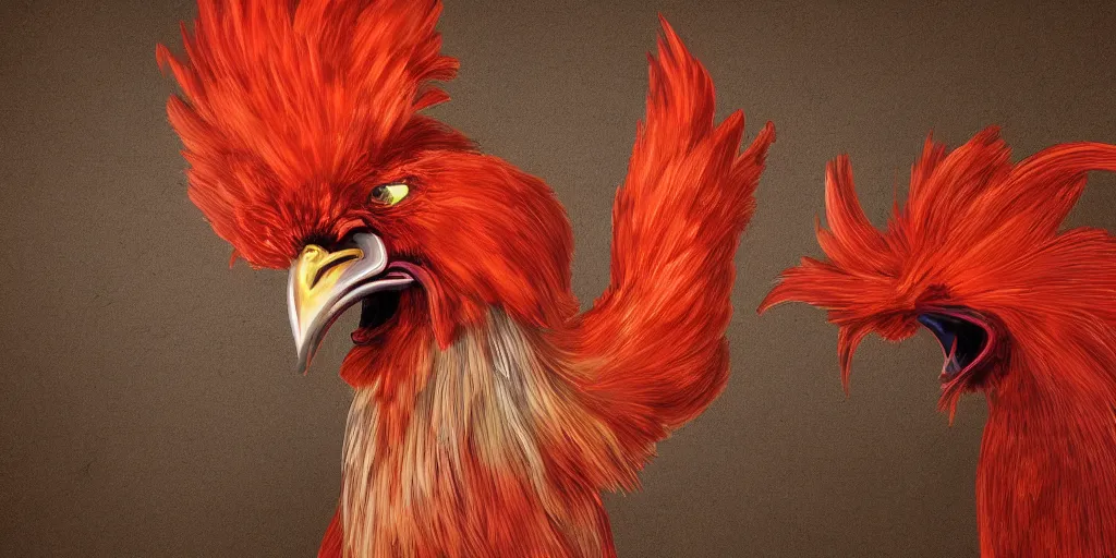 Image similar to digital painting of an angry rooster, by willian santiago and karl wilhelm de hamilton