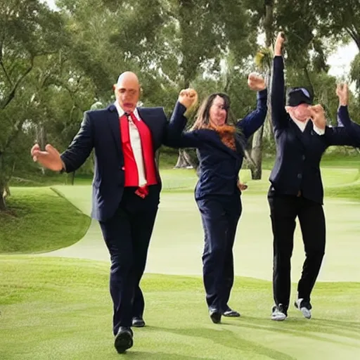 Image similar to FBI agents have disco party on gold course