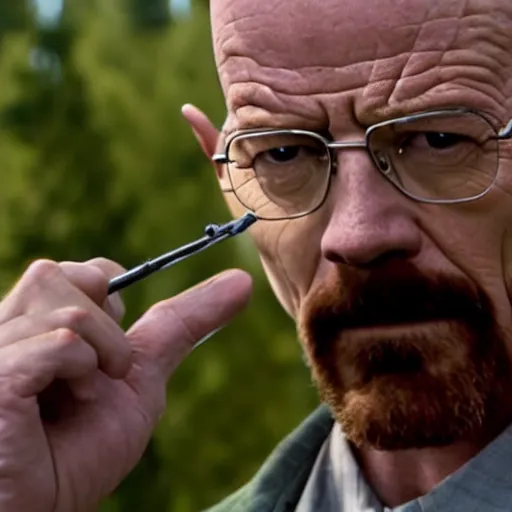 Image similar to A scene of Breaking Bad with Walter White smoking crack for the first time, realistic, photorealistic, high-resolution, 4k, large sensor dslr photo, Directed by Vince Gilligan