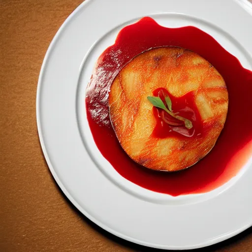 Image similar to French Laundry dish - Potato with Ketchup, food photography, award winning, Thomas Keller