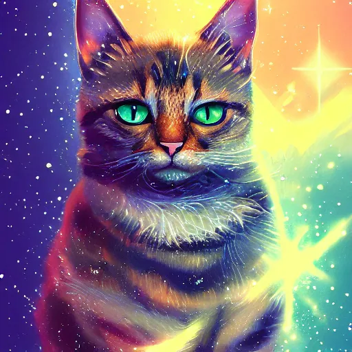 Prompt: mosaic portrait of a beautiful cute cat falling into the stars by Ross Tran, 4k, intricate details