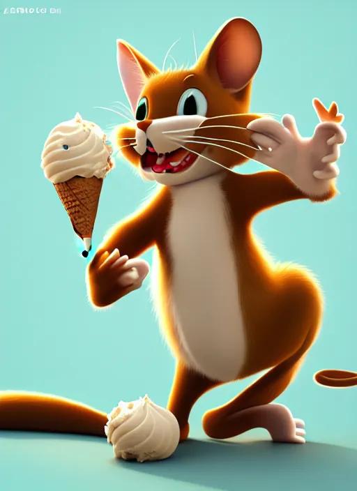 Image similar to tom and jerry eating ice cream full - body and head view, highly detailed, zeronis style, artstation, soft light, sharp focus, illustration, character design, concept art