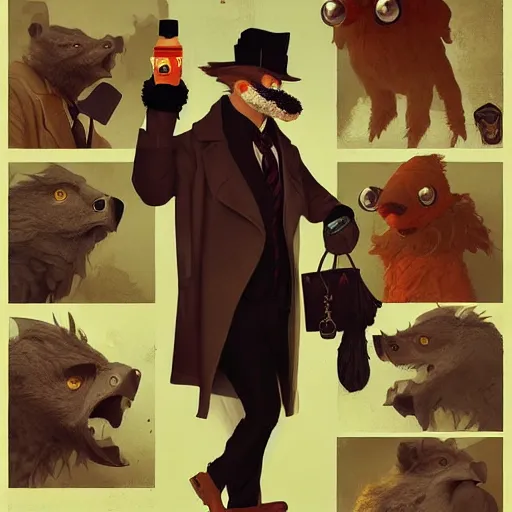 Image similar to Sherlock Detective Anthropomorphic furry fashion vogue Vulture man man wearing a Buzzard costume wearing a hobo costume ripped physique gerald brom bastien grivet greg rutkowski norman rockwell portrait face head beak eyes