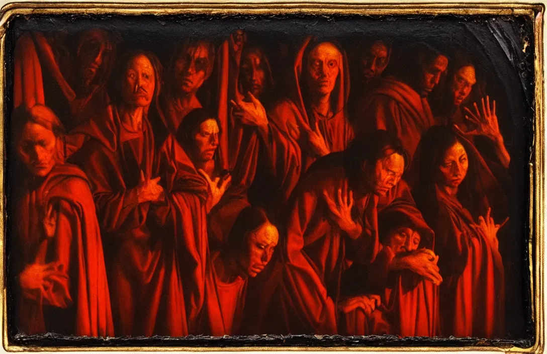 Image similar to this work is the centre panel of an altarpiece artists oeuvre intact flawless ambrotype from 4 k criterion collection remastered cinematography gory horror film, ominous lighting, evil theme wow photo realistic postprocessing concentration camps painting by claude gellee