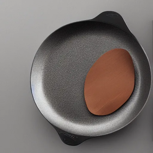 Prompt: minimal iron cast pan inspired by Marc Newson