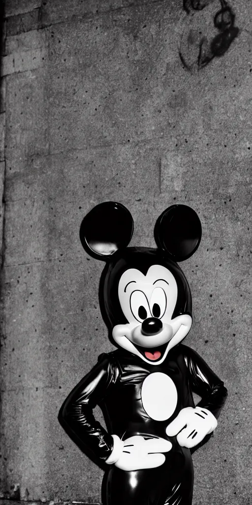 photographic shot of mickey mouse wearing a latex | Stable Diffusion ...