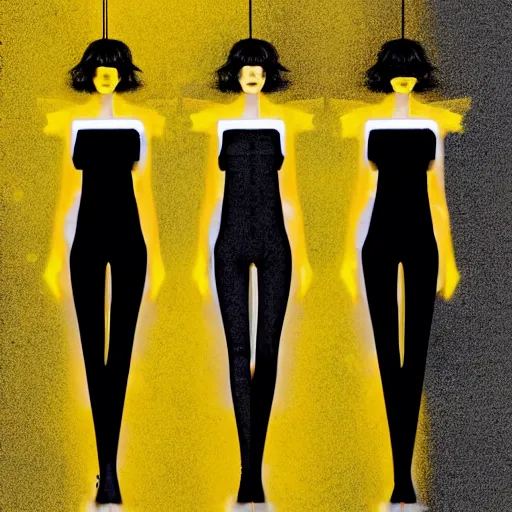 Prompt: brutalist fashion incorporating black and yellow, fashion show, studio lighting, concept art