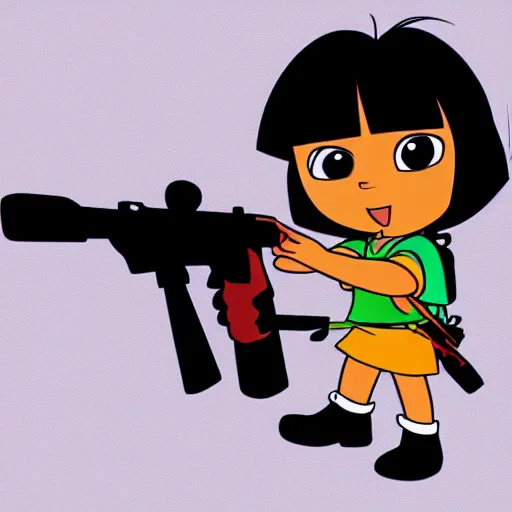 Image similar to dora the explorer hunting animals with a rifle