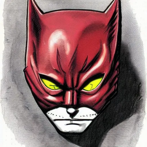 Image similar to catman, cat head, superhero body, rob liefeld