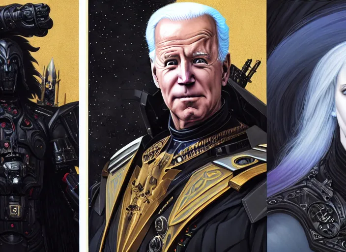 Image similar to portrait of joe biden goth cyborg with white hair in warhammer armor, art by ( ( ( kuvshinov ilya ) ) ) and wayne barlowe and gustav klimt and artgerm and wlop and william - adolphe bouguereau