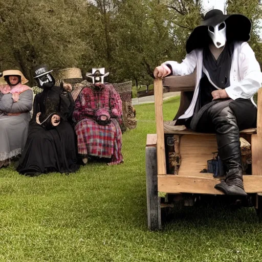 Prompt: a plague doctor hay ride