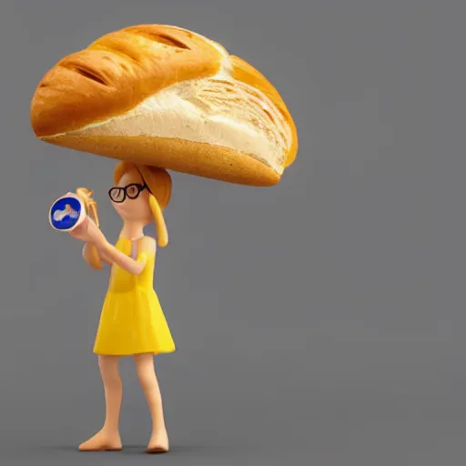 Prompt: a bread toast wearing eyeglasses and a blue flower, plastic figurine, octane render