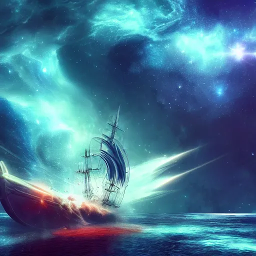 Image similar to An age of sail galleon sailing through a nebula in space, digital art, trending on artstation, 8k