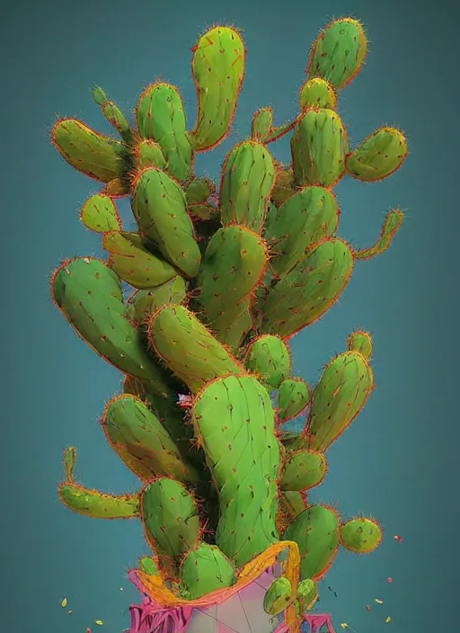 Prompt: colourful caricature - 3 d vfx art - of a cactus plant, art style by james jean & hsiao - ron cheng, character concept art, unreal engine render, digital illustration, sharp, intricate detail, volumetric light, ray tracing, soft light, symmetric, pinterest, artstation, behance,