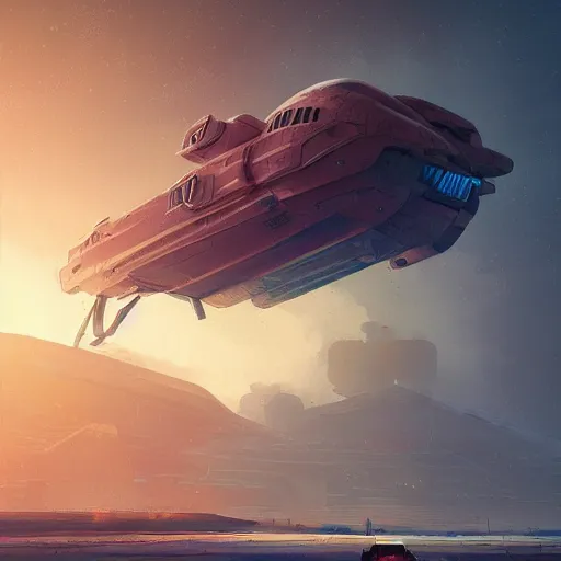 Image similar to scifi cargo spaceship in heavy armor, by simon stalenhag, by ian pesty and alena aenami and makoto shinkai, concept art, matte painting, washed colors,