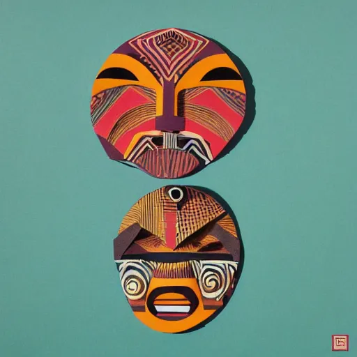 Image similar to Detailed paper cut collage of abstract tribal masks