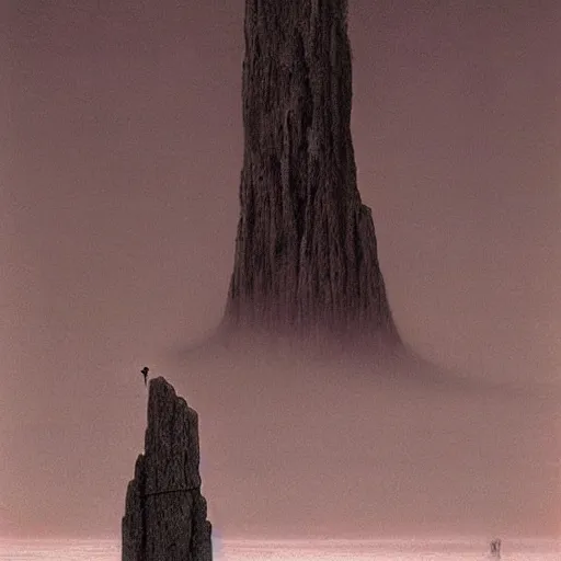 Prompt: you appear smaller than an insect next to the monolith, by Zdzisław Beksiński