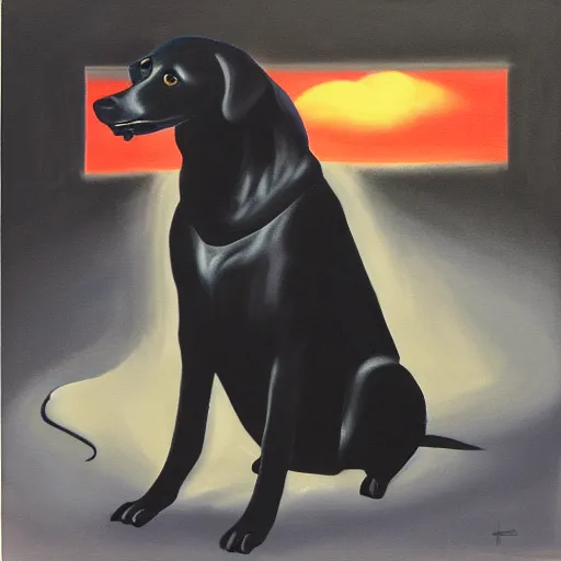 Prompt: modern stylized oil painting of retarded black dog, dramatic lighting