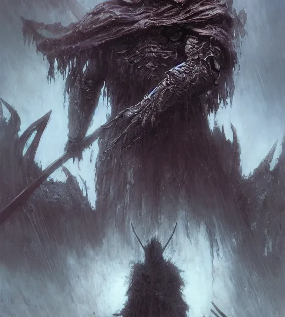 Image similar to king of the storm concept, beksinski, age of sigma art, frank franzetta, ruan jia, dark soul armor concept, trending on artstation, wayne barlowe, adrian smith fantasy art, elden ring art, the hobbit art, lord of the ring art, infinity blade armor