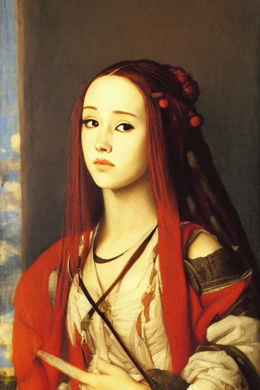 Prompt: beautiful oil painting of Asuna, symmetrical face, by Titian and Alexander Roslin