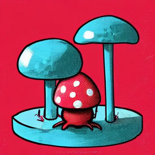 Image similar to “ digital art illustration of a mouse sitting on top of a red mushroom. whimsical. trending on art station ”