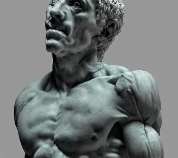 Image similar to a hyper-detailed marble status of Julius Ceasar by Michelangelo; anatomically correct; an extraordinary masterpiece!!!; proud posture; photorealistic eyes; trending on artstation; f/1.4; 90mm