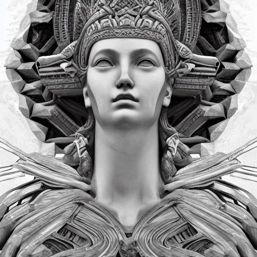 Prompt: A digital masterpiece illustration concept art of a giant statue of a Greek Goddess with its top in the heaven, symmetrical face, symmetrical body, taiga landscape + inspired art by by WLOP + Extremely detailed and intricate complexity + epic composition, magical atmosphere, cinematic lighting + wide long shot, wide angle + trending on artstation + 8k