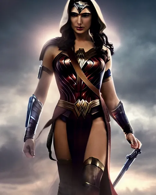 Image similar to gal gadot actress from death on the nil portraying a beautiful jaina solo from star wars legends, beautiful gal gadot jaina solo in a jedi robe, without wonder woman armor, movie, hyper realistic, hollywood promotional image, imax, 8 k