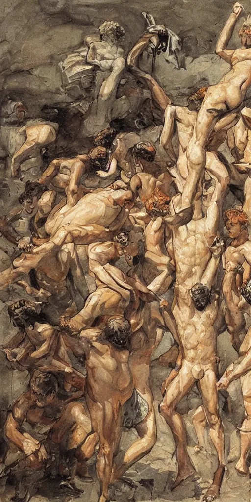 Image similar to oil painting scene from roman Thermae art by kim jung gi