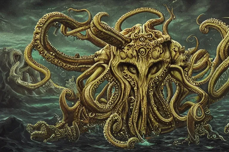 Image similar to an ai refer of cthulhu being rendered by and ai infinity deep