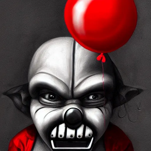 Image similar to surrealism grunge cartoon portrait sketch of darth vader with a wide smile and a red balloon by - michael karcz, loony toons style, chucky style, horror theme, detailed, elegant, intricate