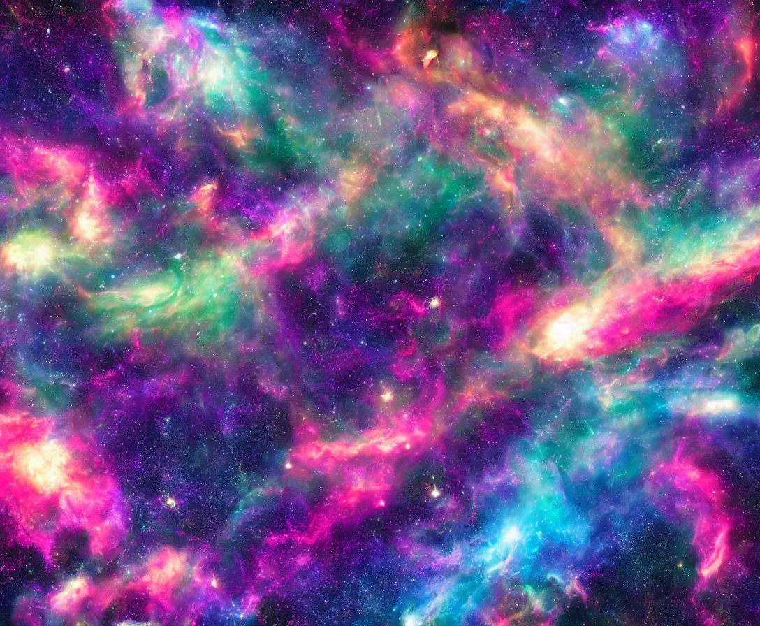 Prompt: giant space whales floating through a colorful nebula