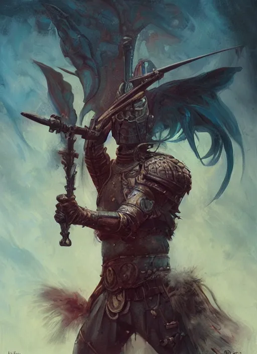 Prompt: photo of medieval tribal warrior ultra realistic, blade runner, peter mohrbacher, boris vallejo, saturated colors