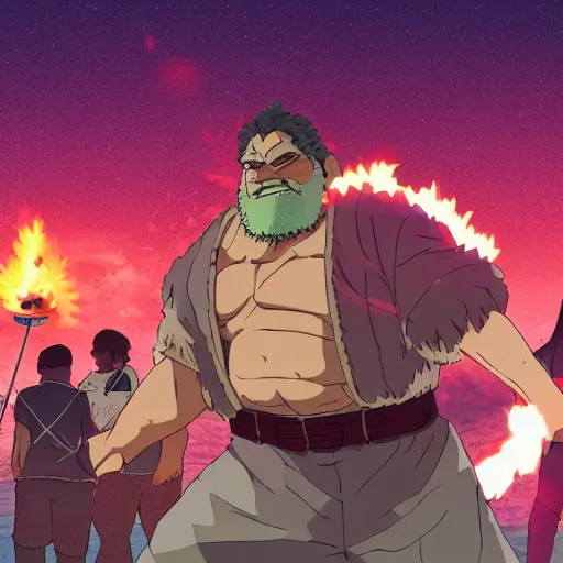 Image similar to admiral fujitora summoning a meteor at jova beach party to incinerate the attenders